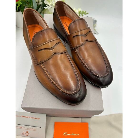 Men\'s Santoni Carlo soft furnished Leather penny loafers size 8 US made in Italy main image 11